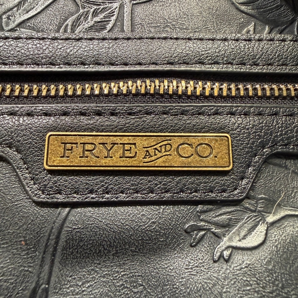 Frye & Co Tote Bag Purse Black Embossed Floral Rose Faux Leather Shoulder - Picture 2 of 10